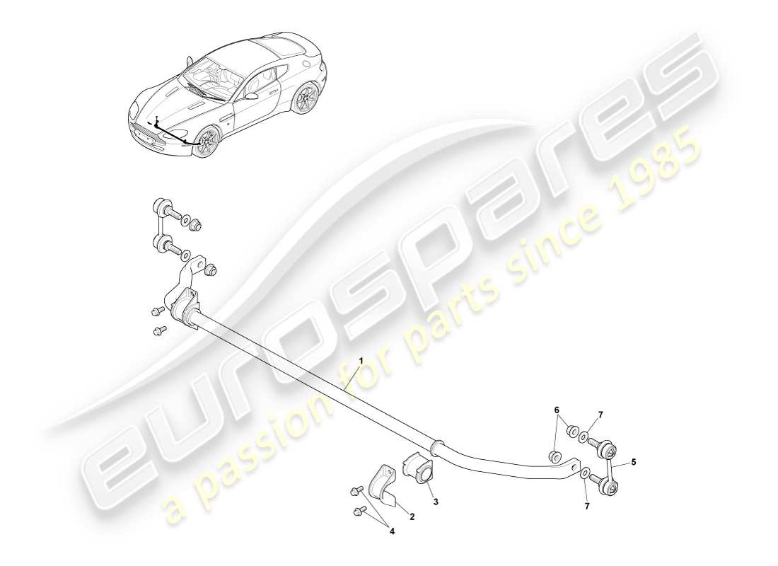 aston martin v8 vantage (2005) diagramma delle parti della barra stabilizzatrice anteriore