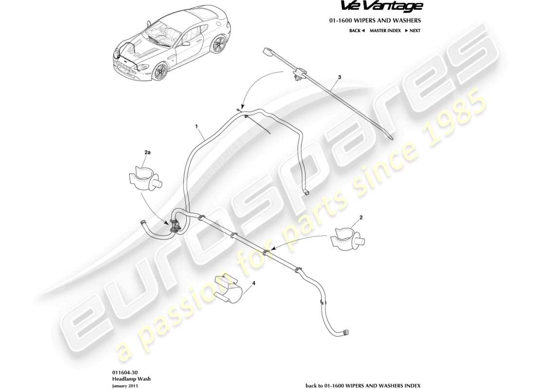 aston martin v12 vantage (2013) diagramma delle parti del lavaggio dei fari