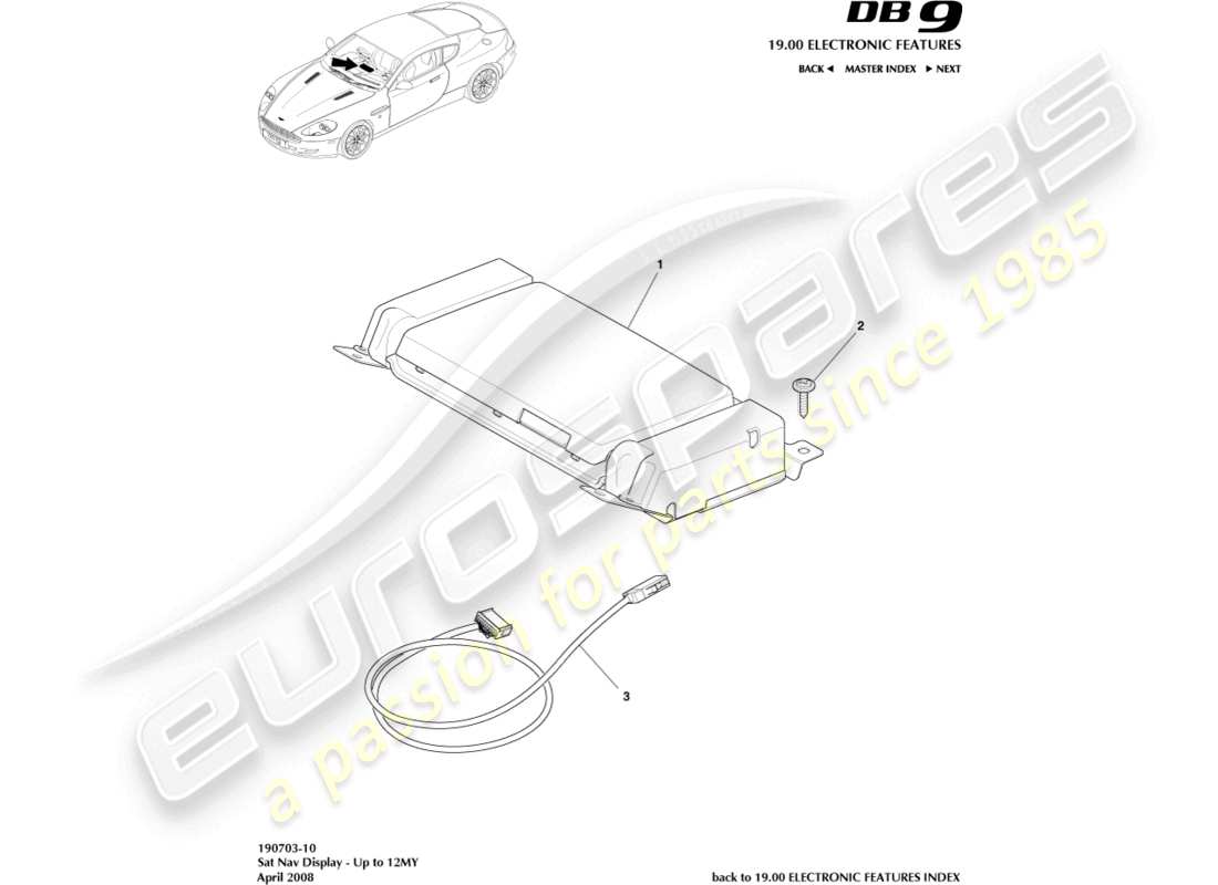 aston martin db9 (2009) navi-display, bis 12my teilediagramm