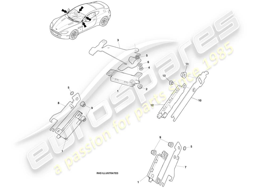 aston martin v8 vantage (2005) antenna radio, diagramma delle parti 14my