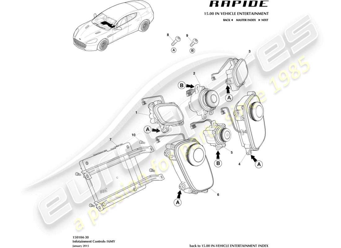 aston martin rapide (2019) comandi dell'infotainment, 16my diagramma delle parti