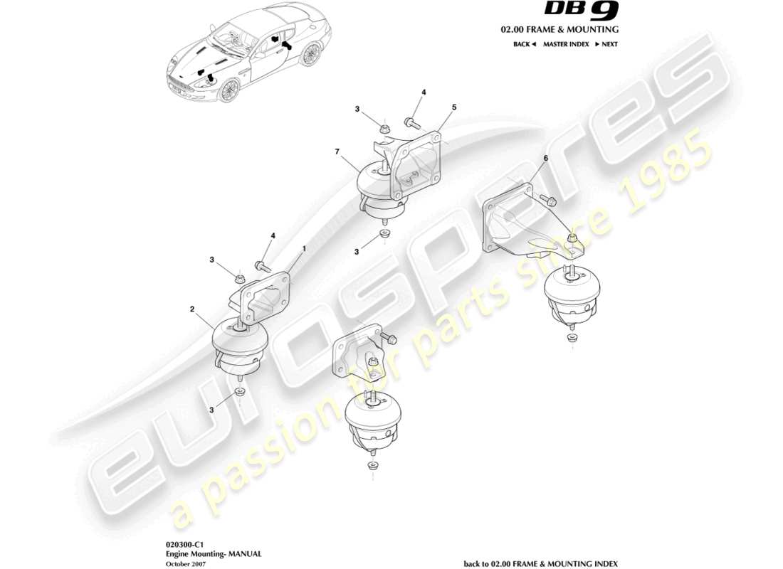 aston martin db9 (2009) supporti motore, manuale diagramma delle parti