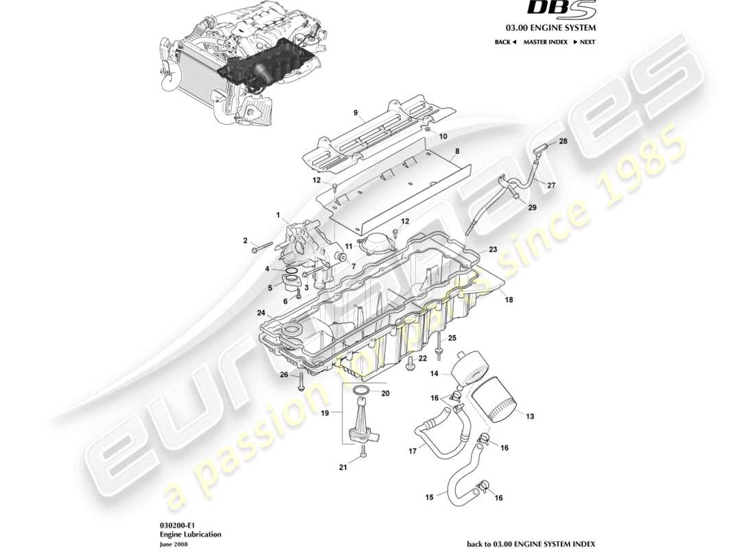 aston martin dbs (2013) lubrificazione del motore diagramma delle parti