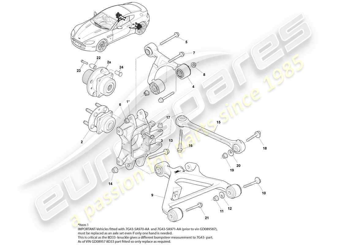 aston martin v8 vantage (2007) schema delle parti del gruppo sospensione posteriore