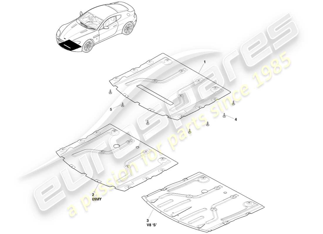 aston martin v8 vantage (2007) schema delle parti del sottoscocca anteriore