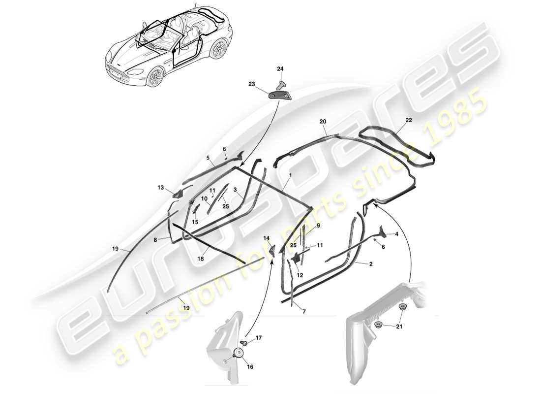 aston martin v8 vantage (2007) guarnizioni dinamiche, diagramma delle parti della roadster