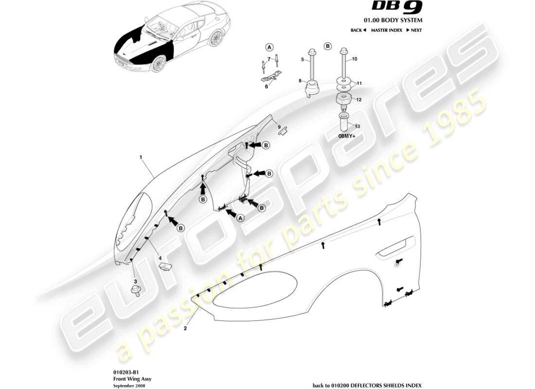 aston martin db9 (2010) schema delle parti del gruppo ala anteriore
