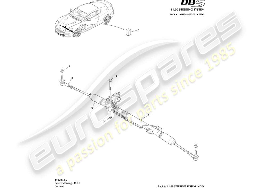 aston martin dbs (2009) servosterzo, guida a destra diagramma delle parti