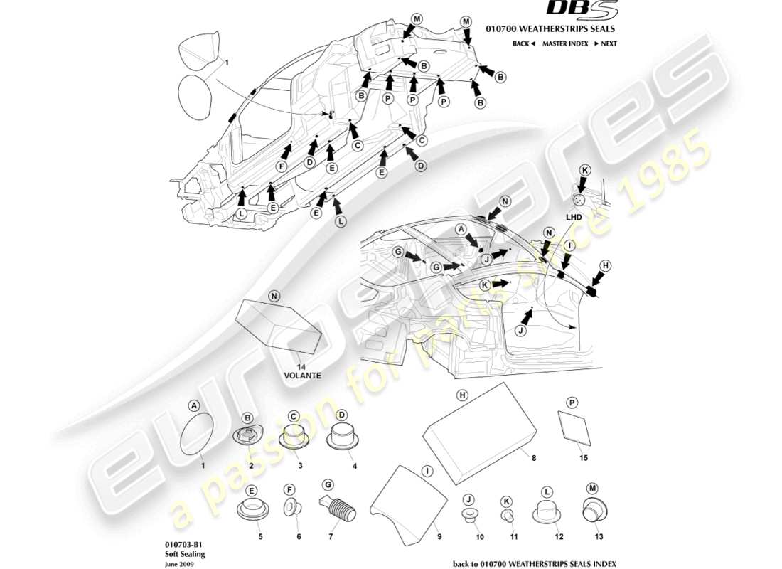 aston martin dbs (2010) sigillatura morbida diagramma delle parti