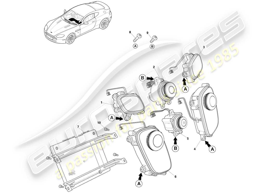 aston martin v8 vantage (2005) controlli di infotainment, diagramma delle parti 16my