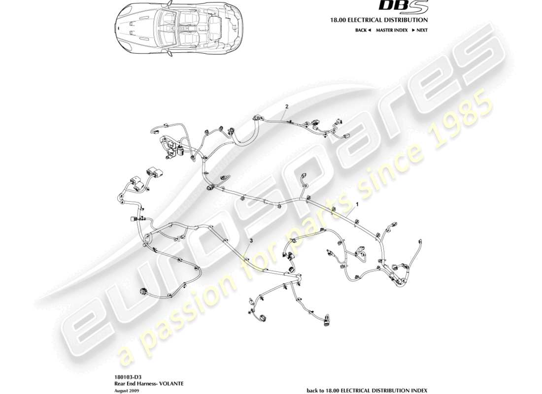 aston martin dbs (2011) cablaggio posteriore, volante diagramma delle parti