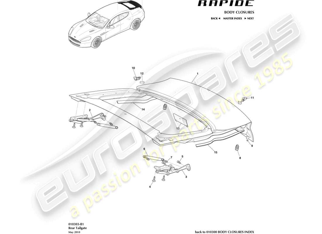 aston martin rapide (2013) montaggio portellone diagramma delle parti