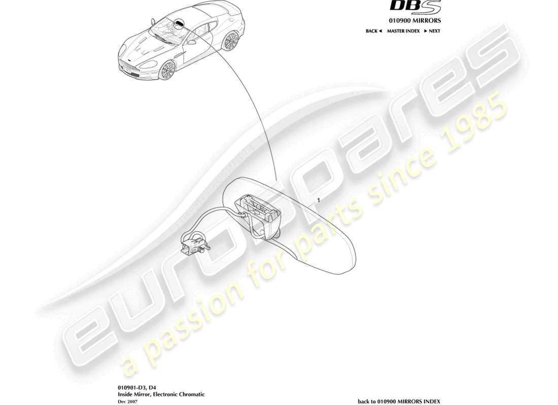 aston martin dbs (2010) specchio interno, cromatico diagramma delle parti