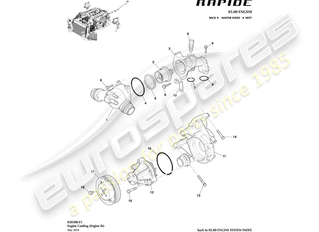 aston martin rapide (2012) raffreddamento del motore diagramma delle parti