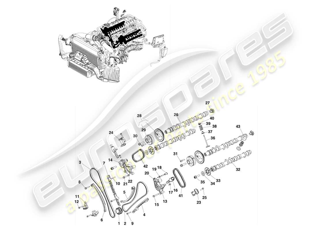 aston martin v8 vantage (2007) diagramma delle parti del treno di valvole