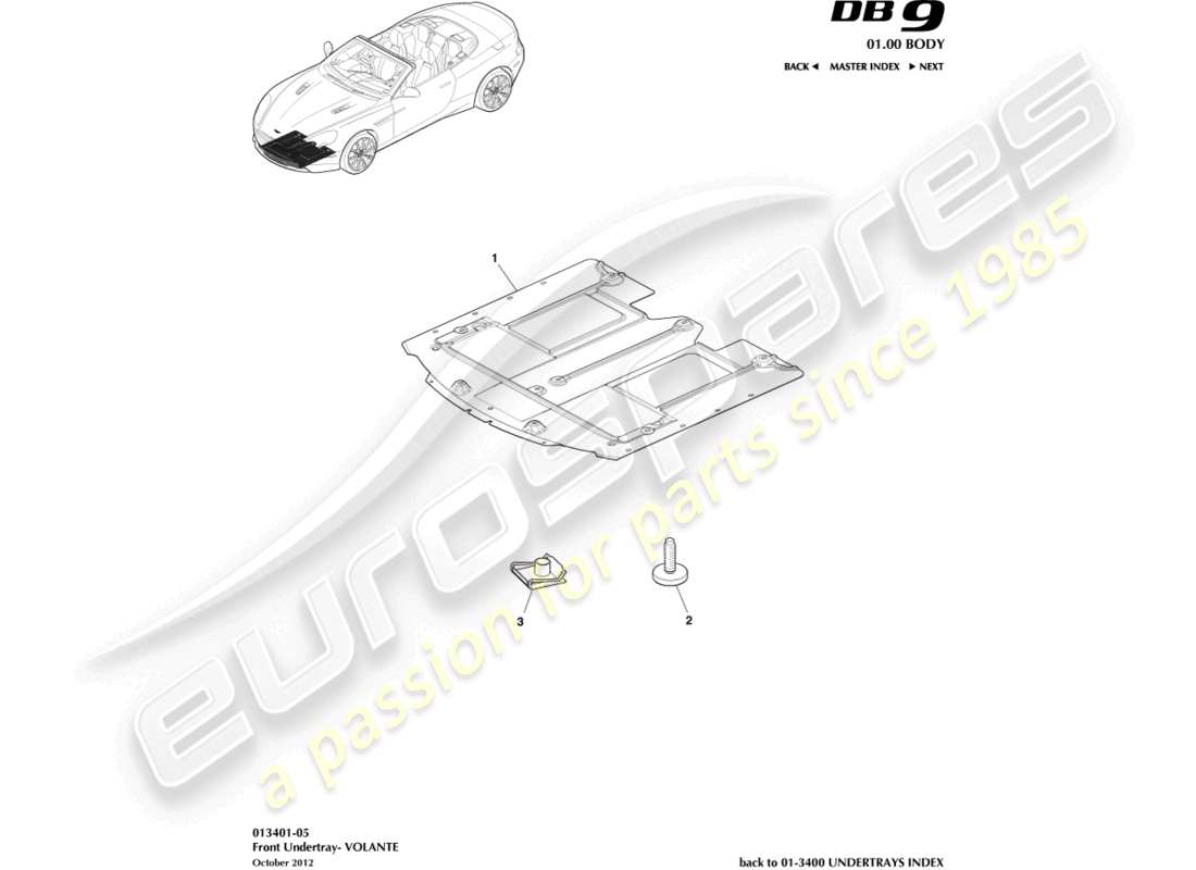 aston martin db9 (2014) sottoscocca anteriore, diagramma delle parti volante
