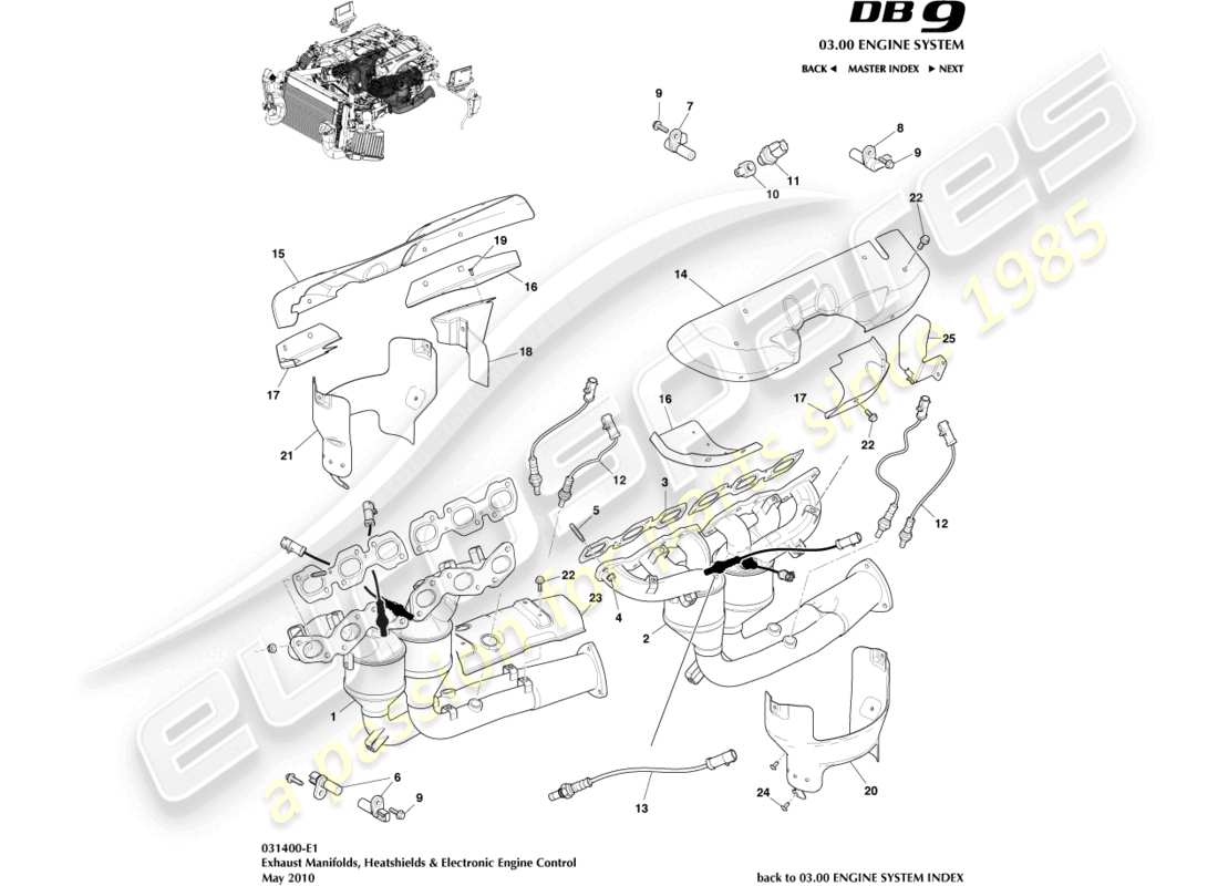 aston martin db9 (2005) collettori di scarico diagramma delle parti