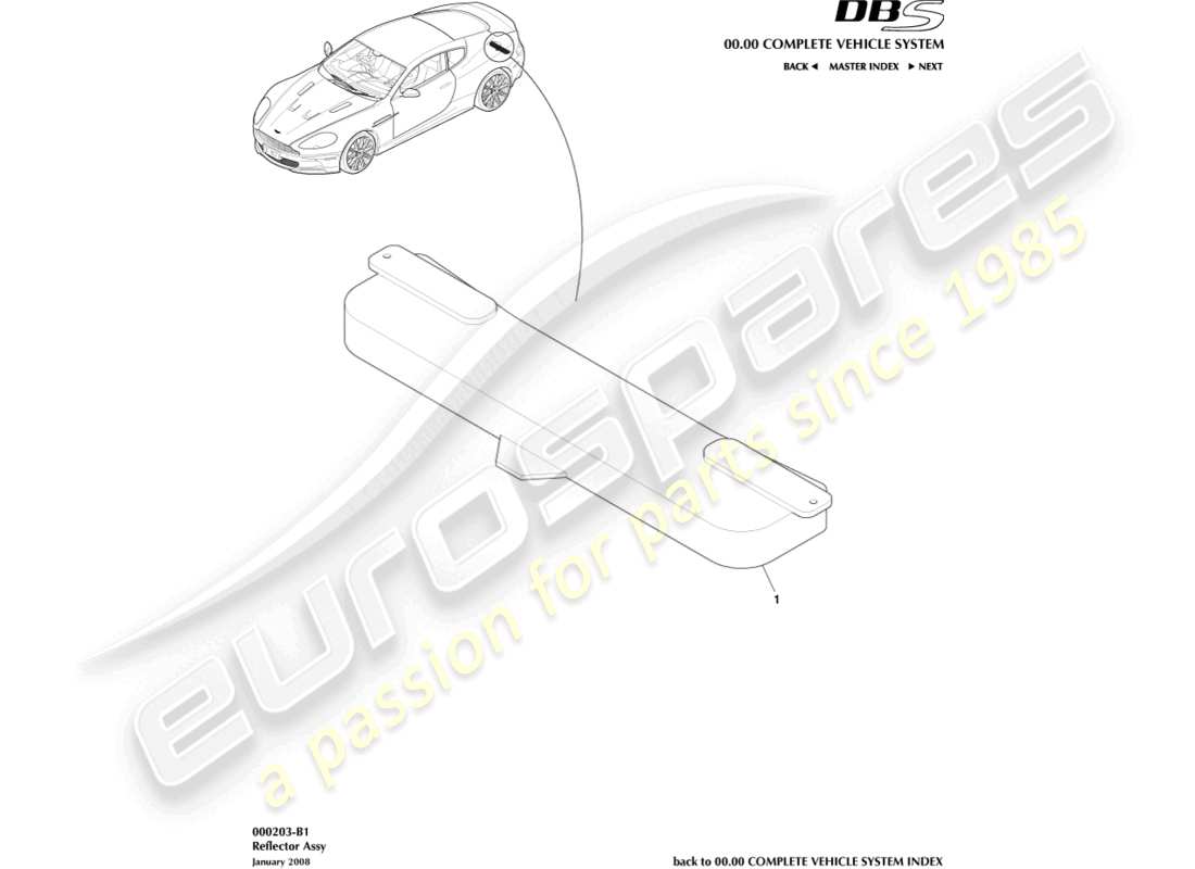 aston martin dbs (2014) riflettore di segnalazione di pericolo diagramma delle parti