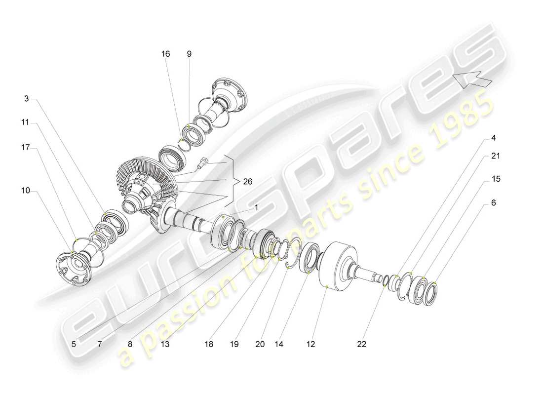 lamborghini gallardo coupe (2008) differenziale assale anteriore schema delle parti