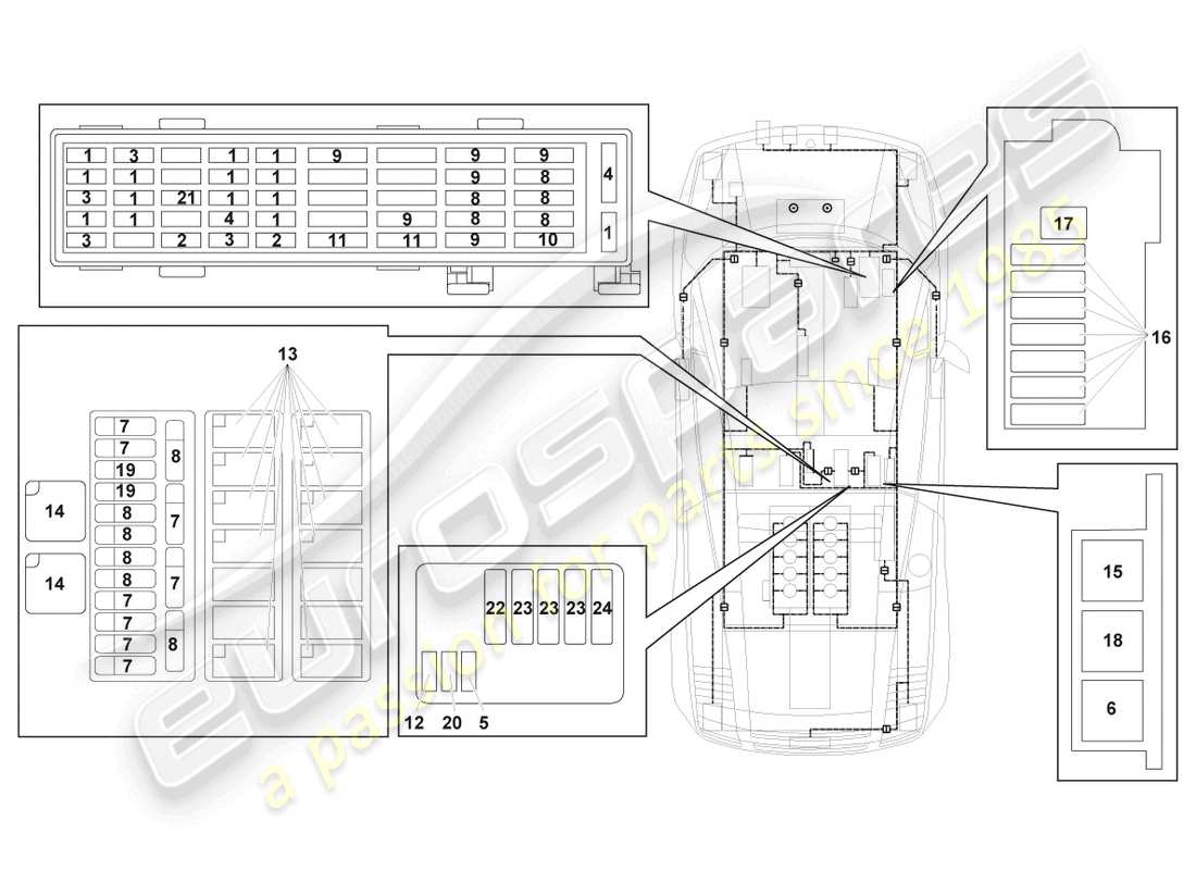 lamborghini gallardo spyder (2006) schema delle parti dell'impianto elettrico centrale