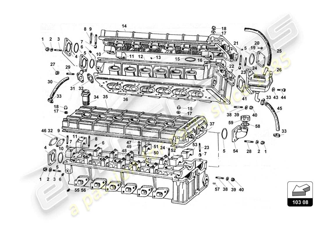 lamborghini countach 25th anniversary (1989) teste dei cilindri diagramma delle parti