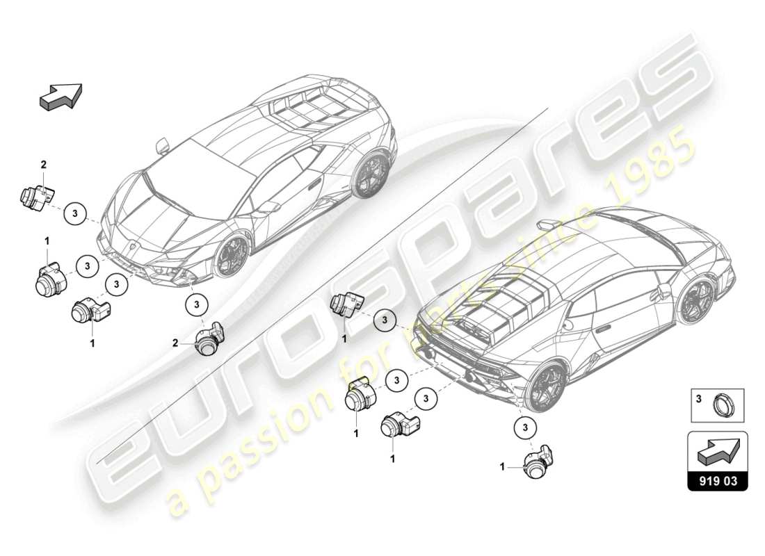 lamborghini 2021 (evo coupe) schema delle parti dell'ausilio al parcheggio