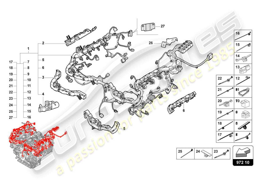 lamborghini urus (2020) set di cablaggio per motore schema delle parti