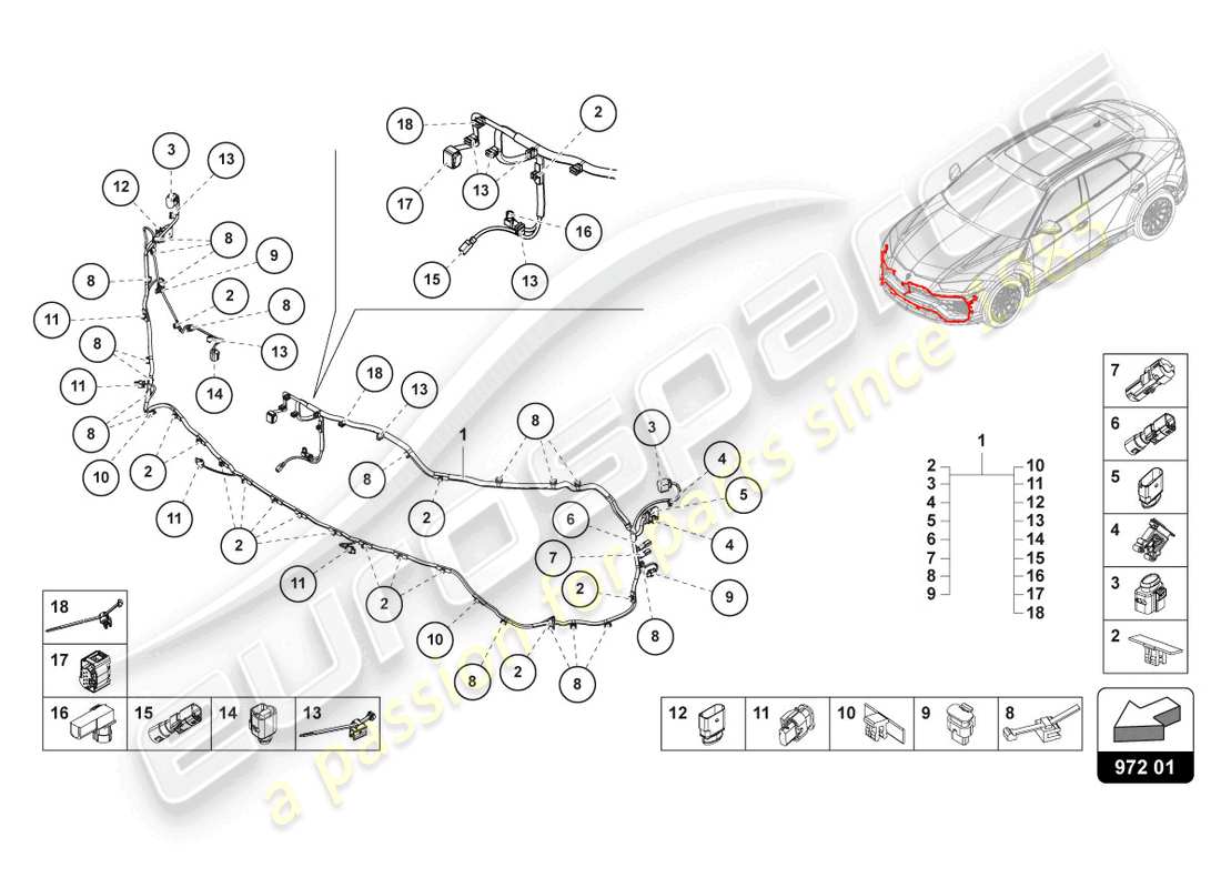 lamborghini urus (2020) set cablaggio paraurti anteriore diagramma delle parti
