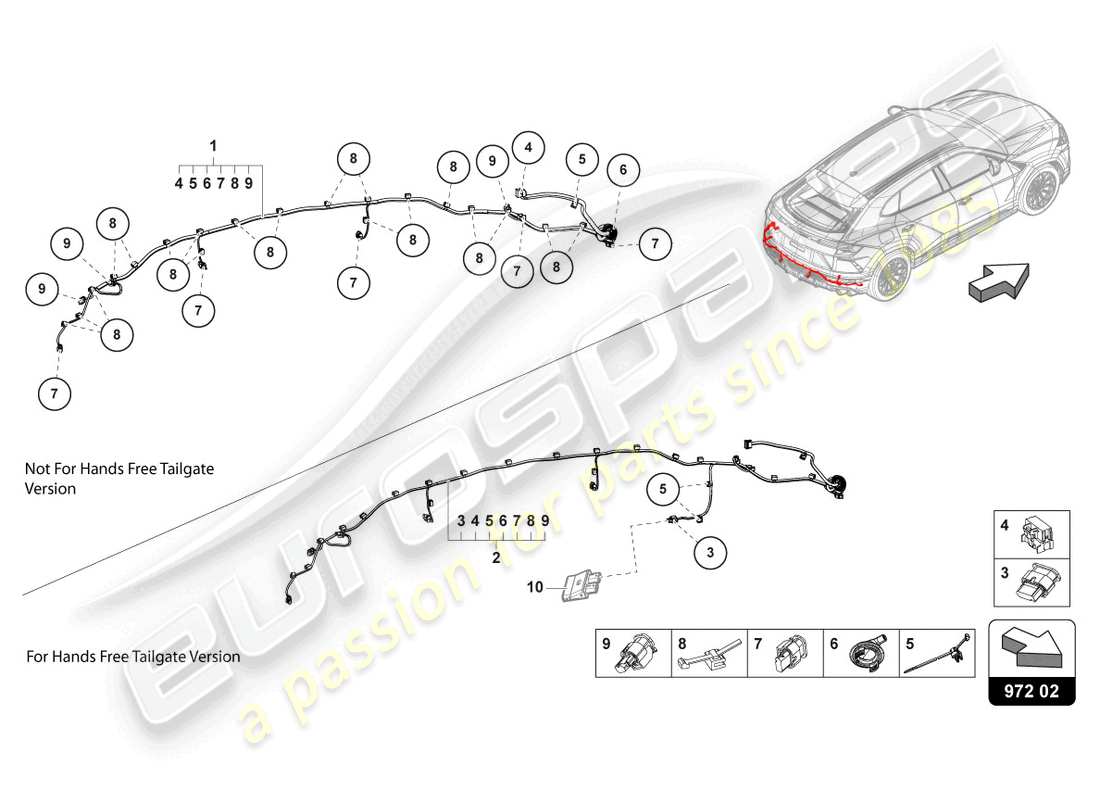 lamborghini urus (2021) set cablaggio paraurti posteriore diagramma delle parti