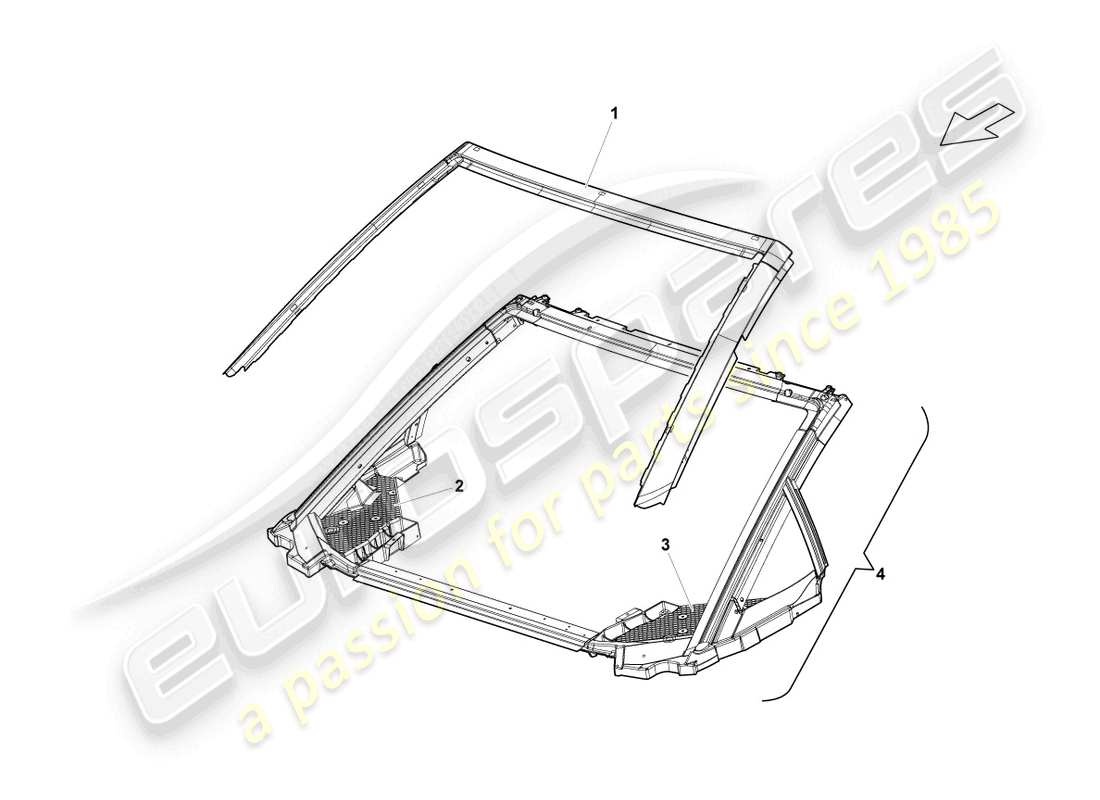 lamborghini gallardo spyder (2006) schema delle parti telaio del tetto anteriore