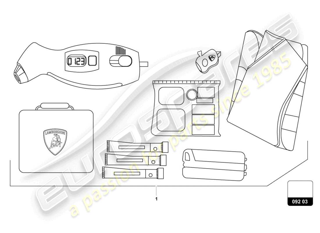 lamborghini urus performante (accessories) schema delle parti dell'attrezzatura di sicurezza