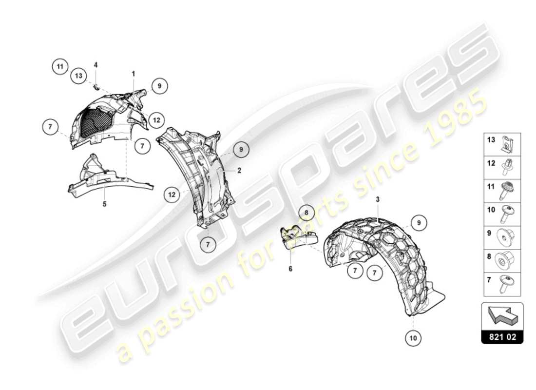 lamborghini urus (2020) rivestimento del passaruota schema delle parti