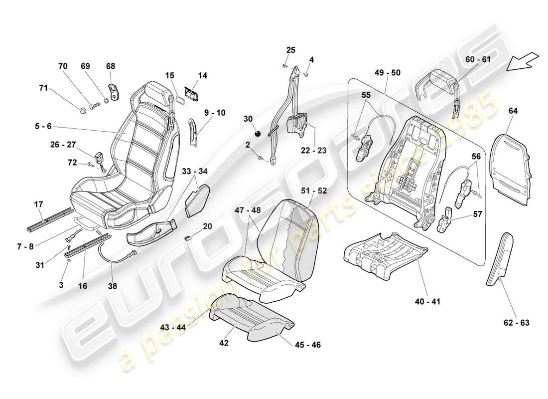 lamborghini superleggera (2008) sedile sportivo schema delle parti