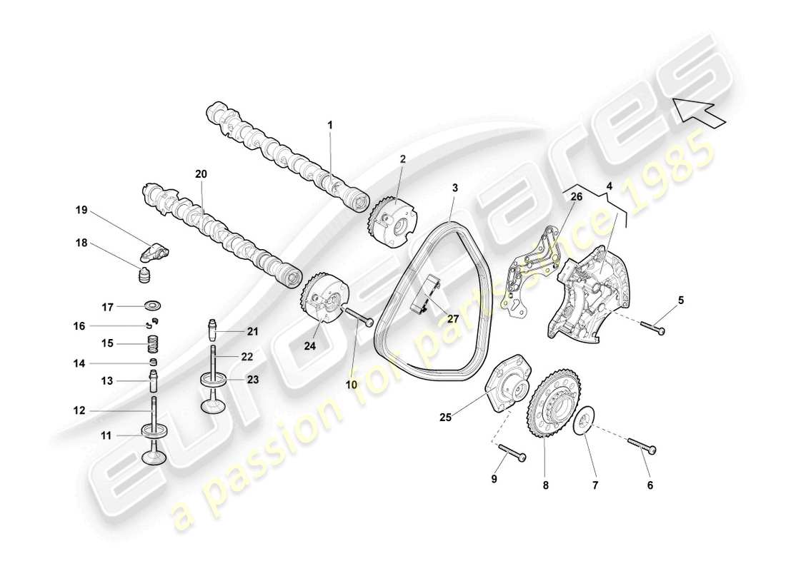 lamborghini lp560-4 spider (2013) albero a camme, cilindri valvole 6-10 diagramma delle parti