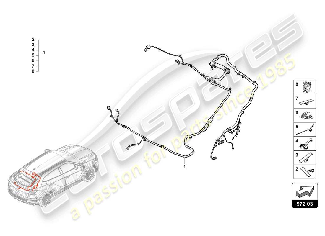 lamborghini urus (2021) set cavi per portellone diagramma delle parti