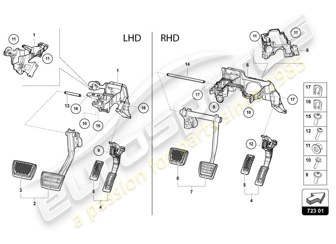 lamborghini urus (2020) freno e accel. leva mec. diagramma delle parti