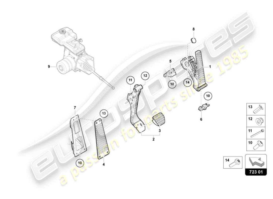 lamborghini revuelto coupe (2024) freno e accel. leva mec. diagramma delle parti