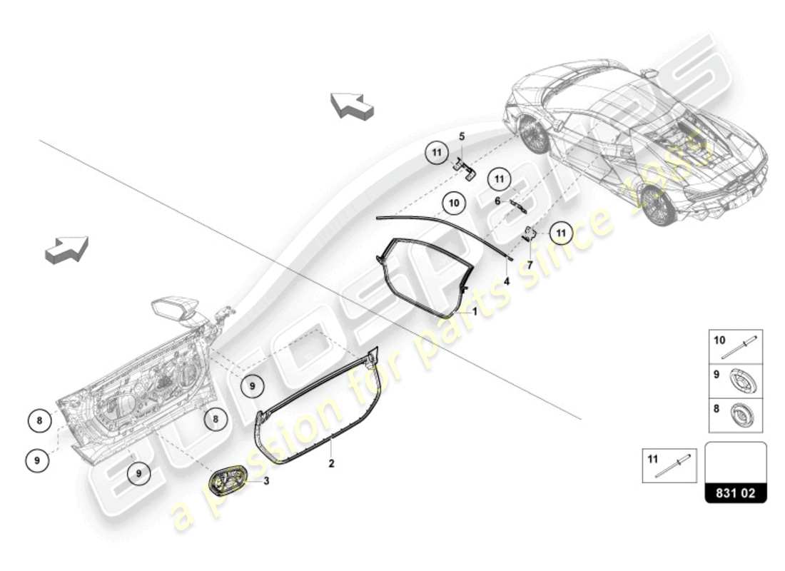 lamborghini revuelto coupe (2024) guarnizione della porta diagramma delle parti