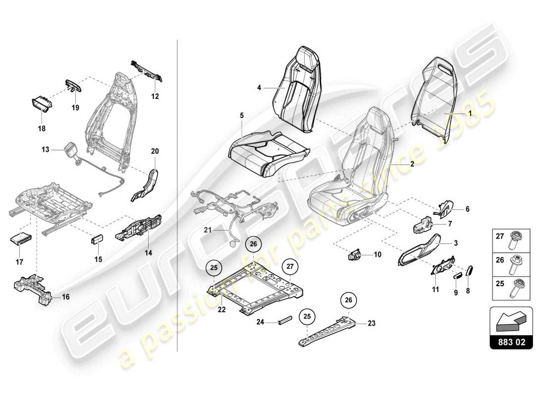 lamborghini urus (2021) sedile posteriore diviso diagramma delle parti