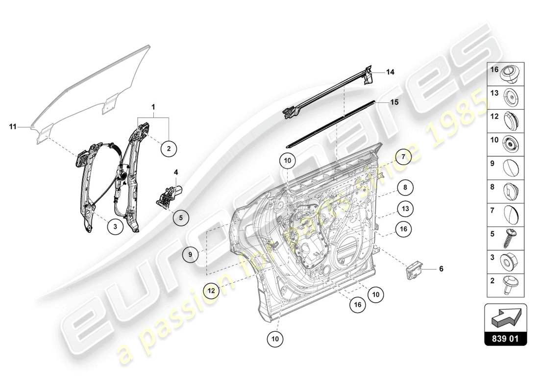 lamborghini urus (2020) regolatore della finestra con motore diagramma delle parti