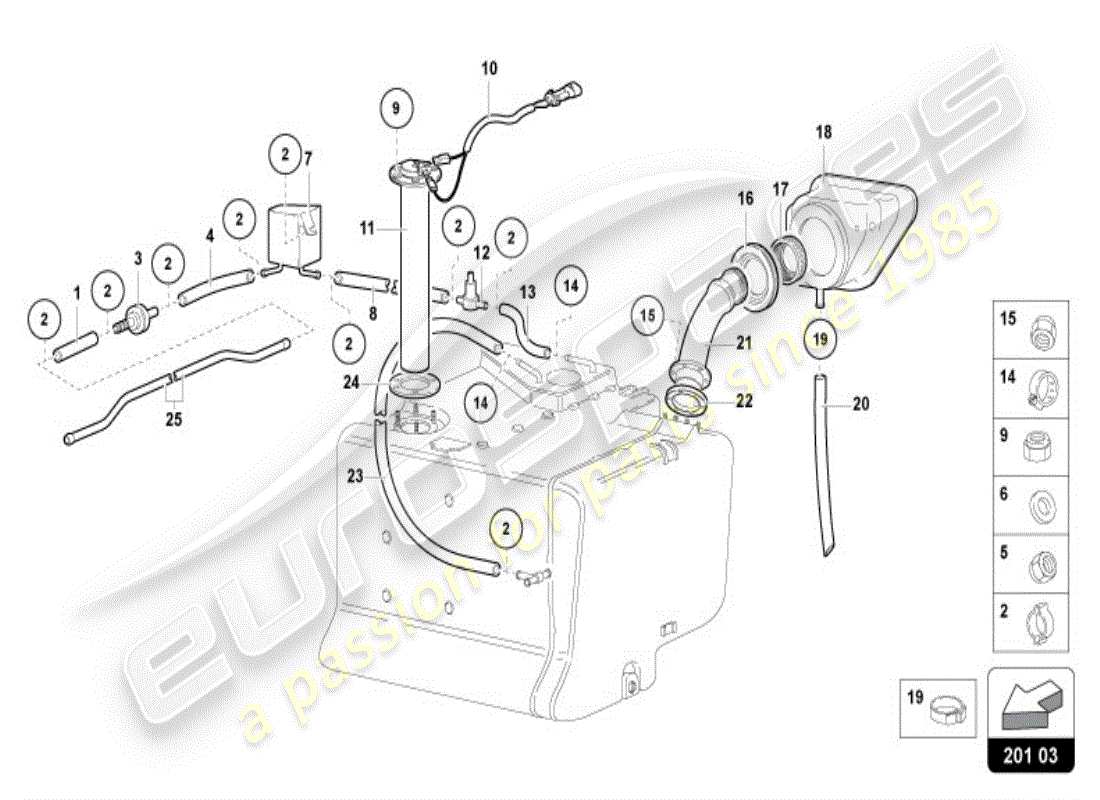 lamborghini diablo vt (1996) serbatoio di carburante diagramma delle parti