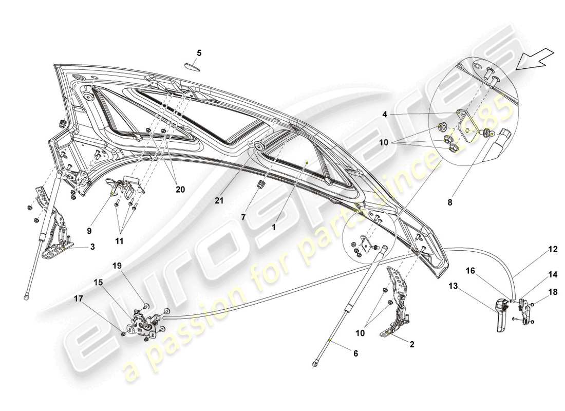 lamborghini gallardo spyder (2006) diagramma delle parti del cofano