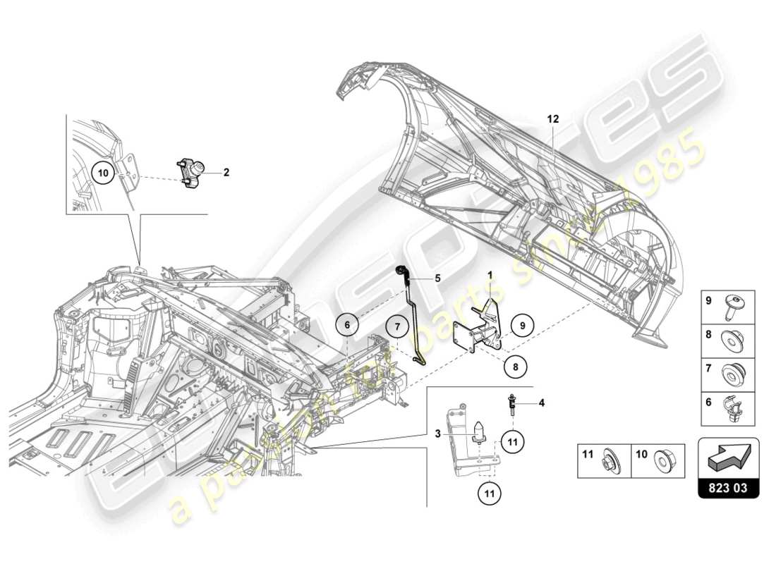 lamborghini sto (2022) schema parte cerniera cofano anteriore