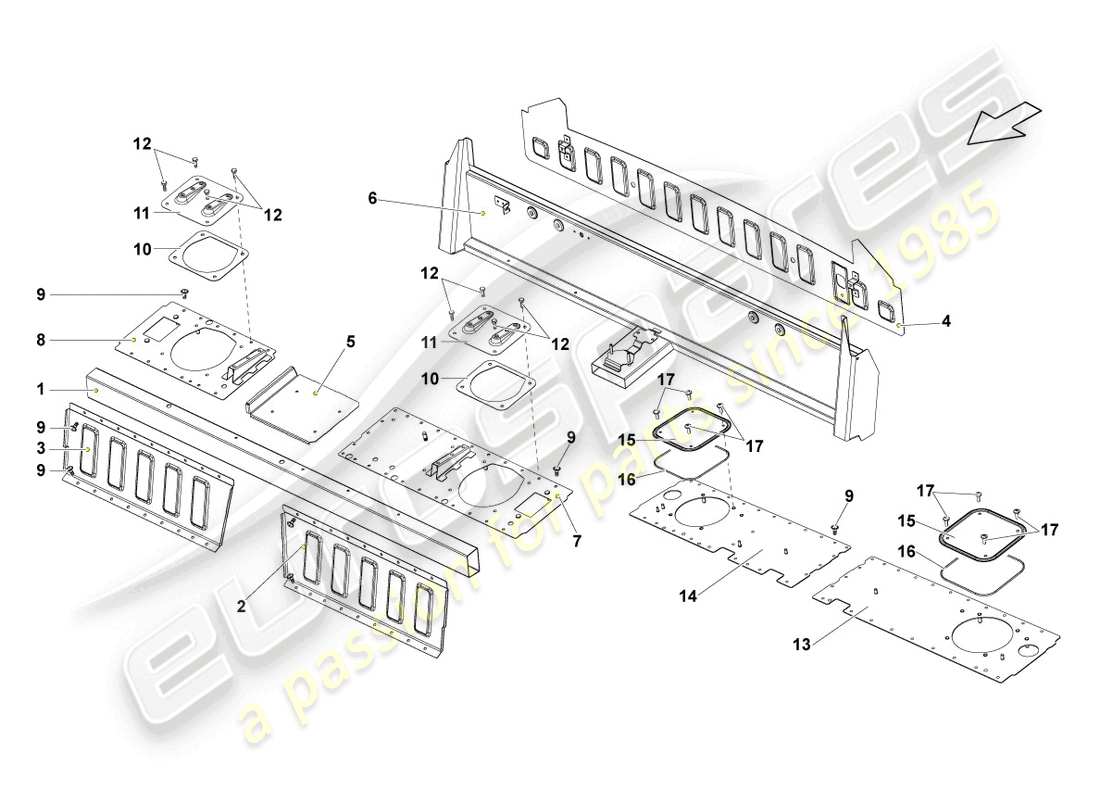 lamborghini blancpain sts (2013) pannello posteriore schema delle parti