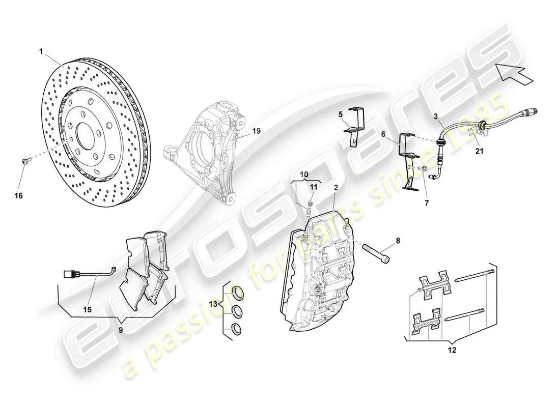 lamborghini lp550-2 spyder (2011) diagramma della parte anteriore del freno a disco