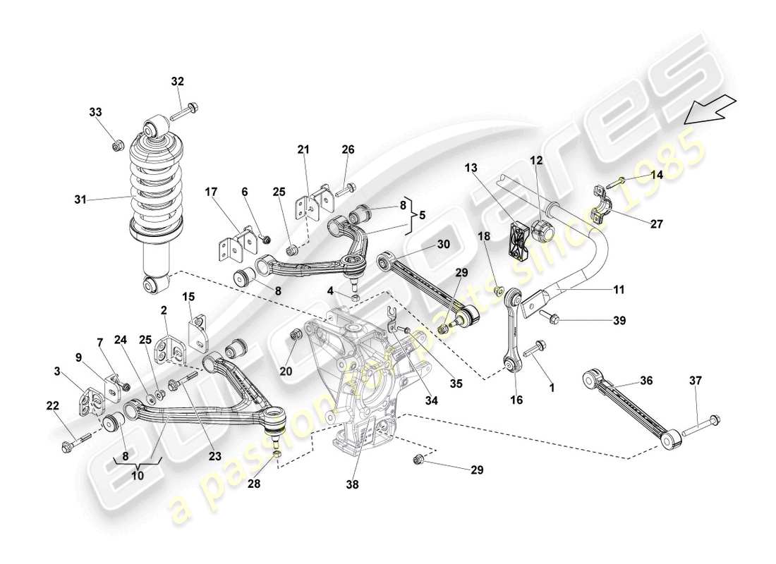 lamborghini lp560-4 spyder fl ii (2013) diagramma della parte del braccio oscillante posteriore