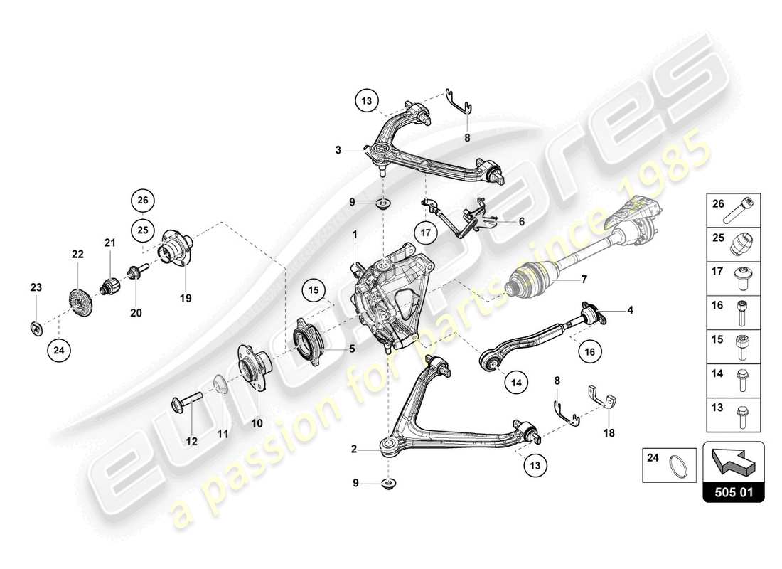 lamborghini evo spyder 2wd (2023) asse posteriore schema delle parti posteriori