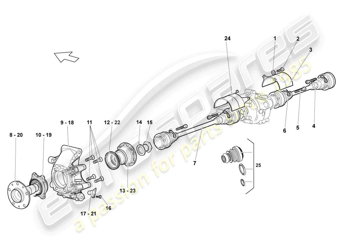 lamborghini lp640 roadster (2010) schema delle parti dell'albero di trasmissione posteriore