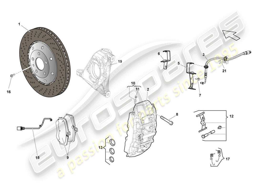 lamborghini lp570-4 sl (2012) diagramma della parte anteriore del freno a disco