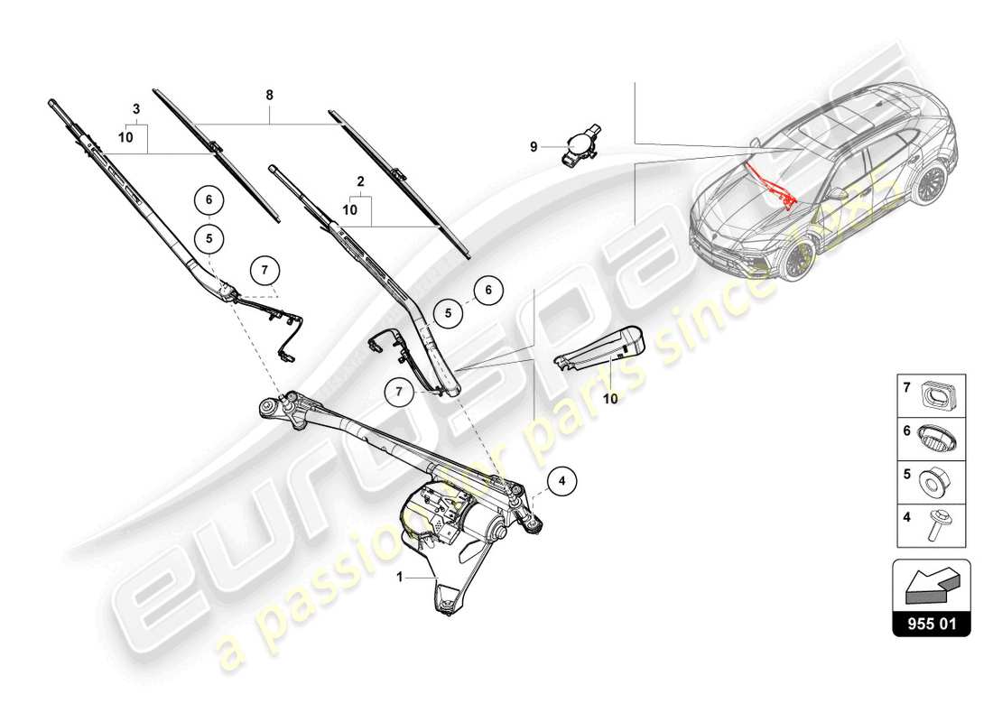 lamborghini urus (2020) tergicristallo diagramma delle parti